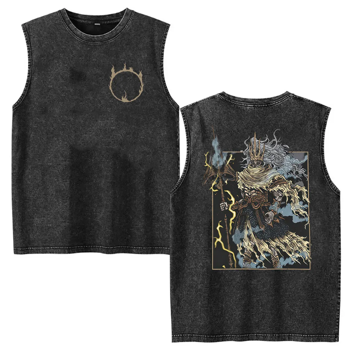 Vintage Washed Vest Dark Souls Nameless King Graphic TShirts Men's Tank Top 100% Cotton Oversized T-shirt Gothic Clothing Tshirt