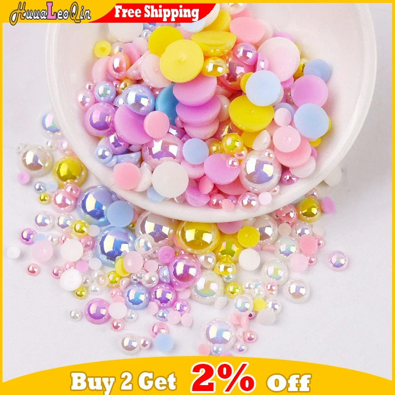 5g Multi-sized Golden ABS Plastic Half Round Imitation Pearls Loose Spacer Seed Beads for Needlework Jewelry Making DIY Nail