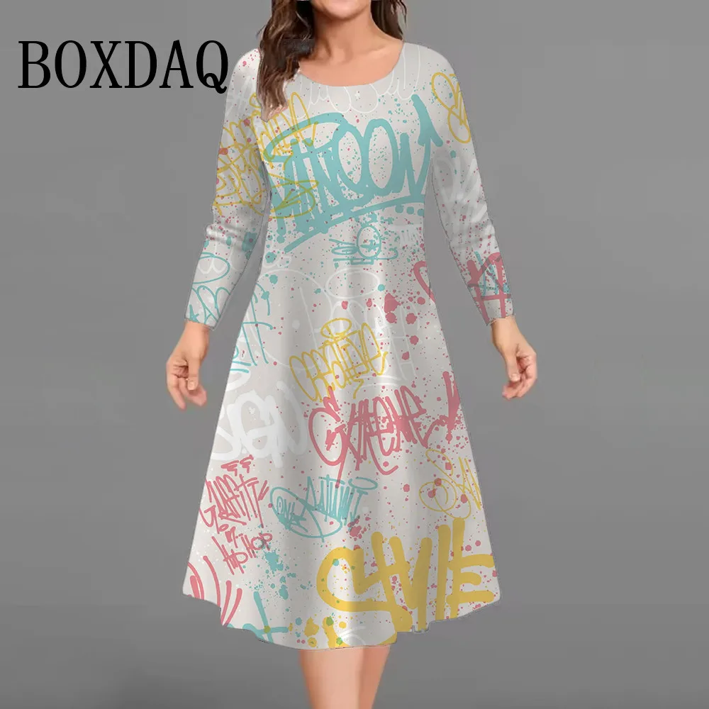 

Elegant Fashion Tie Dye Gradient Print Dresses For Women 2025 Autumn Casual Graffiti Long Sleeve Clothing Plus Size Loose 9XL