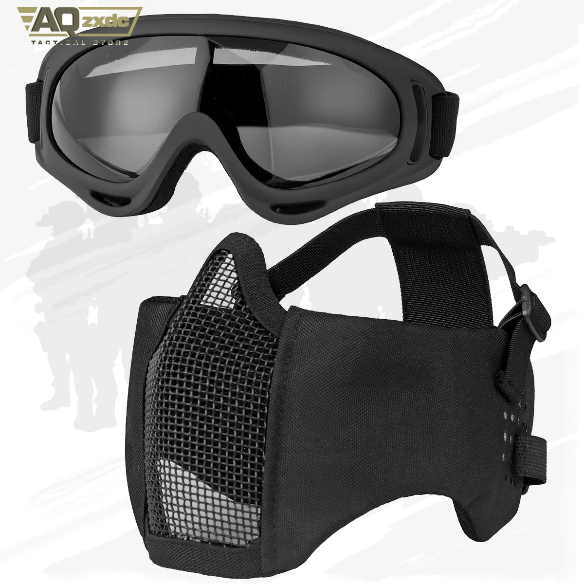 AQzxdc Conjunto de casco táctico, máscara de airsoft, máscara de pasamontañas elástica de malla, gafas antivaho para airsoft, protección táctica de cara completa - imagen 3