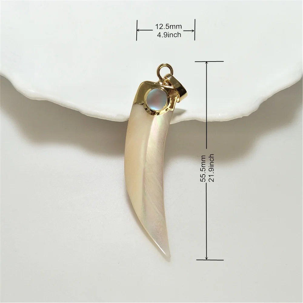 1 Pc Natural Irregular Shape Shell Inlaid Artificial Opal Pendant, Long Horn Women\'s Necklace To Make Accessory PD093