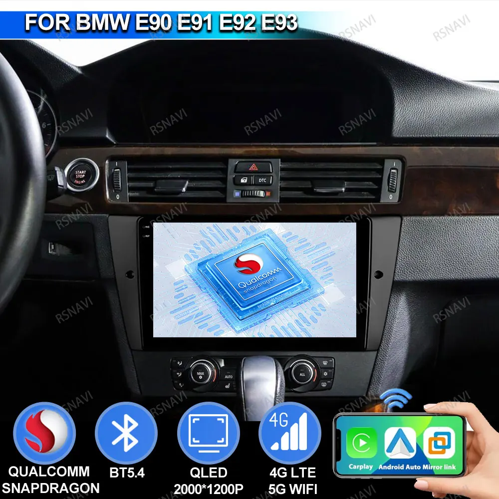 

Автомобильный радиоприемник Android 15 для BMW E90 E91 E92 E93 5G WIFI Qualcomm Systems Мультимедийная камера 360 WIFI + 4G 9/10 дюймов Carplay Navigation