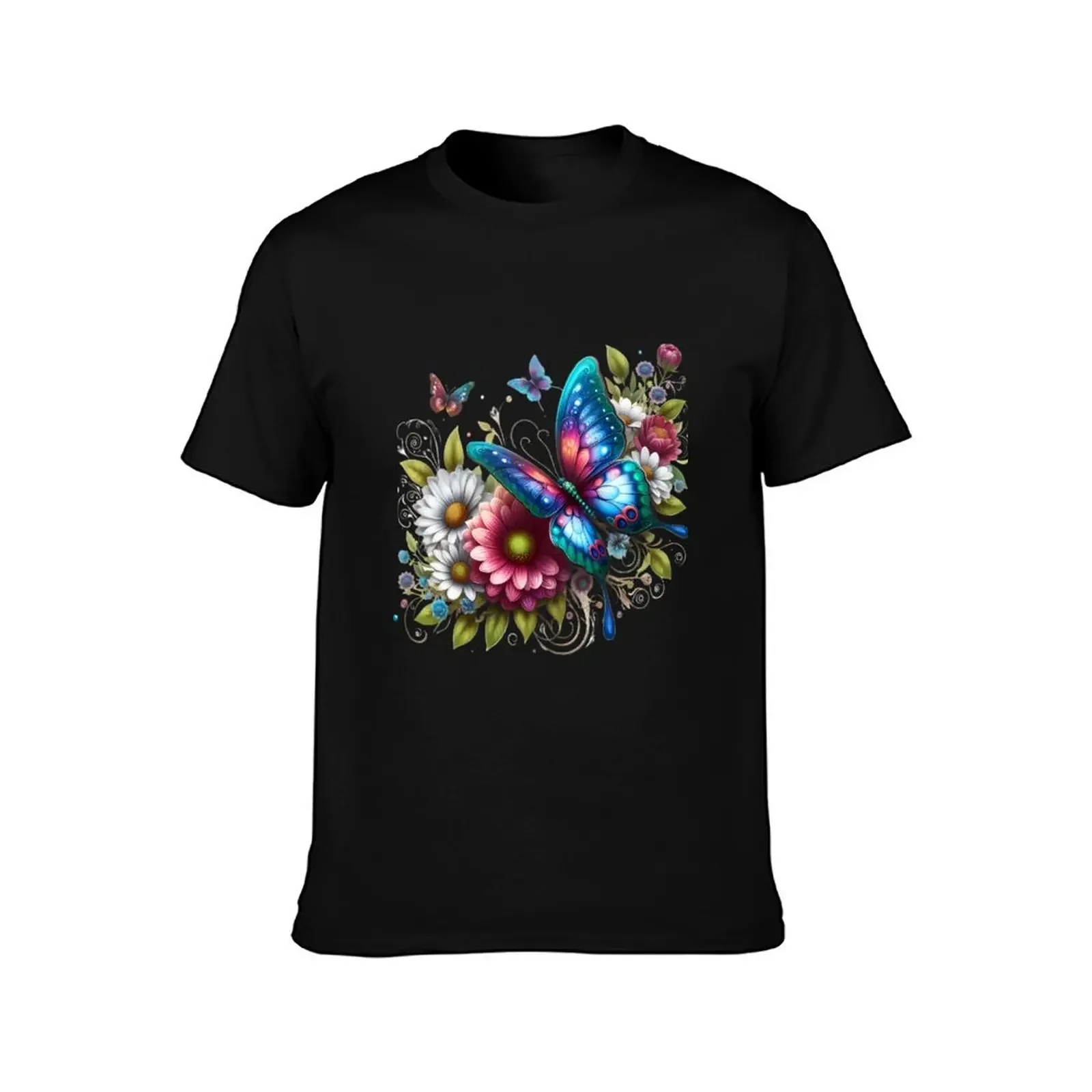 A beautiful butterfly on beautiful flowers T-Shirt oversized graphic tee anime luxury clothes men