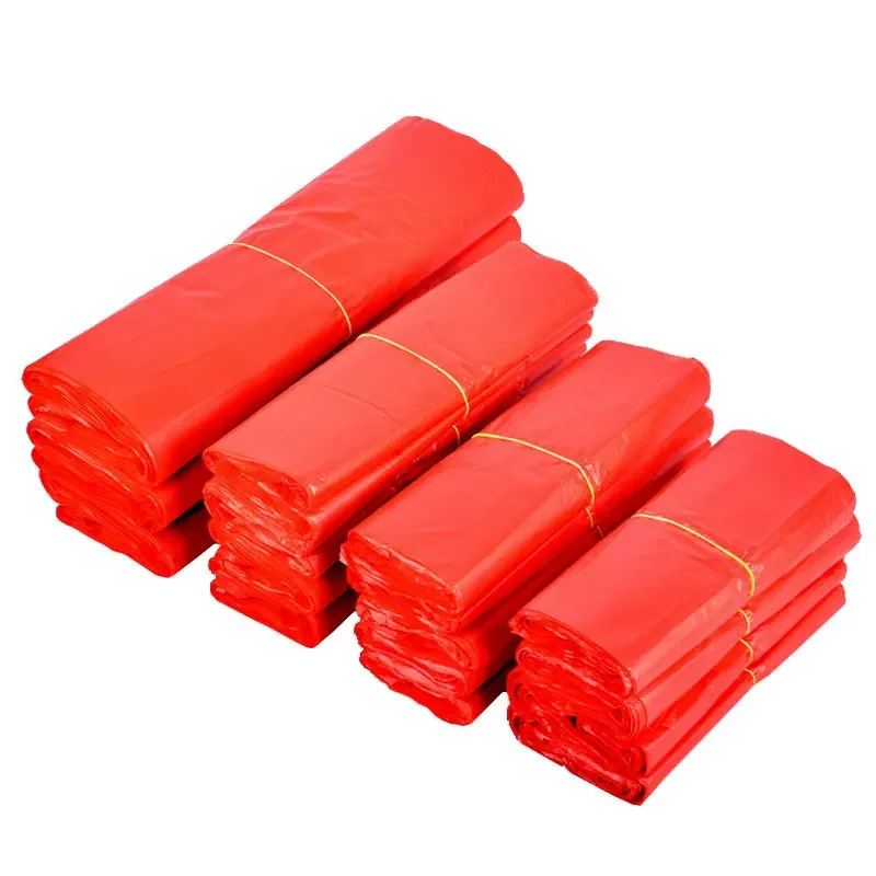 50pcs Red Plastic Bag Supermarket Grocery Gift Shopping Bag Thicken with Handle Vest Bag Kitchen Storage Clean Garbage Bag