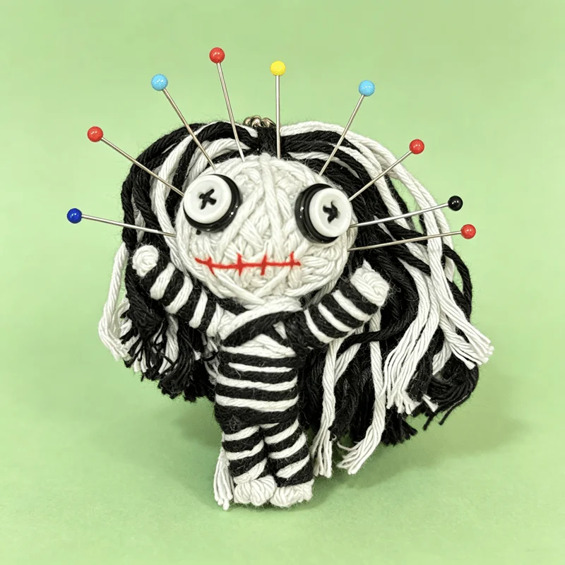 Novelty Prank and Fun Voodoo Charm Doll Pendant, Suitable for Halloween Parties, Hand Crocheted Gothic Style Skull Mummy Shape.