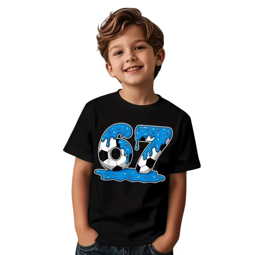 6 7 Letter Children's T-Shirts Cool Digital Print Boys Girls Summer Short Sleeve Casual Crew Neck Top Street Children's Clothing