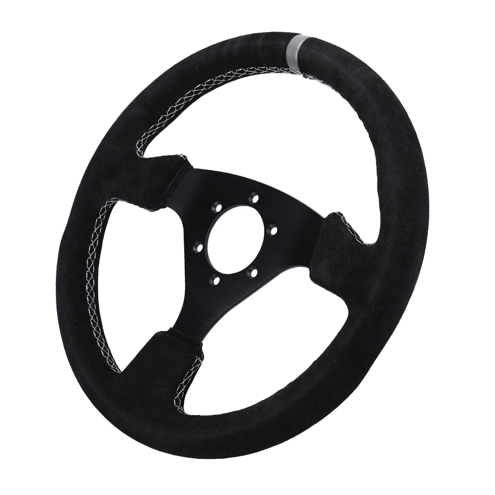 

13" (330mm) Steering Wheel Suede Leather black Sutures Steering Wheel Flat Racing Steering Wheel