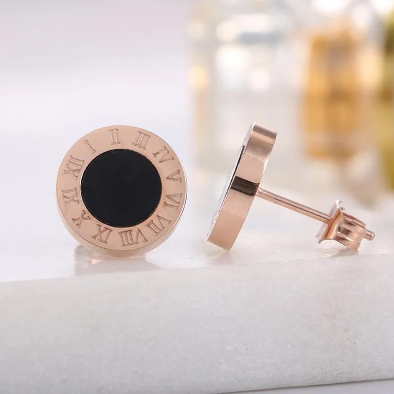 

S925 Sterling Silver Rose Gold Earring Elegant Roman Numeral Round Earring for Women Men Fashion Couples Fine Jewelry Earring