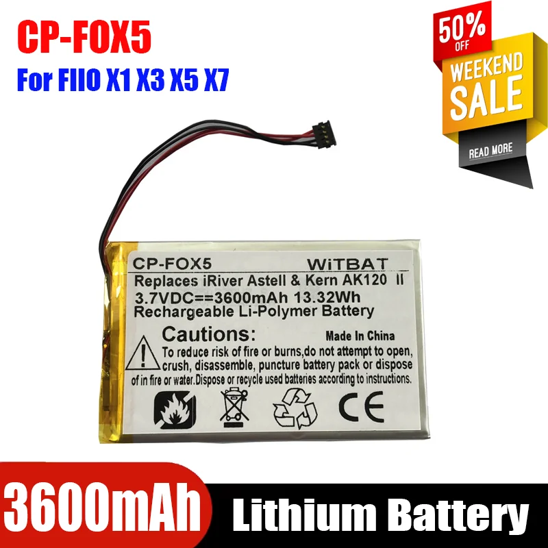 

Replacement Battery 3600mAh For FIIO X1 X3 X5 X7 II Speaker Music Player
