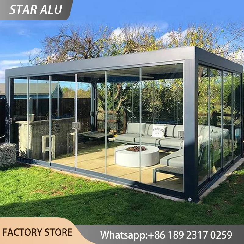 Aluminum Gazebo Pergola Canopy Louvered Roof Heavy Duty Outdoor Shelter Rain Sunshade Waterproof UV Block Garden Patio Deck