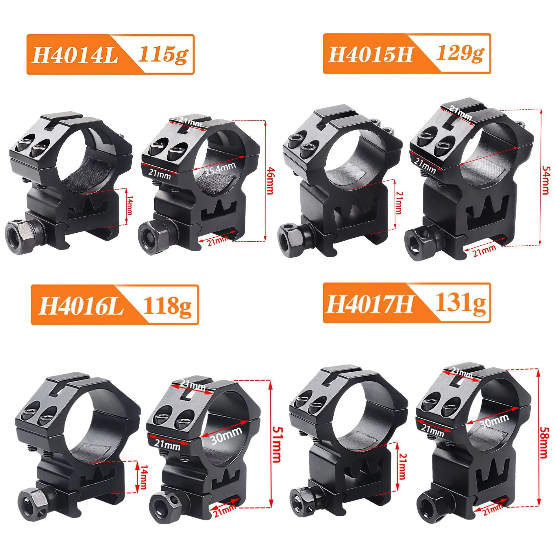 Soporte de anillo de alcance de 25,4/30mm, riel de 21mm, pistola de juguete, mira telescópica óptica, linterna, adaptador de montaje de mira láser, 2 uds.