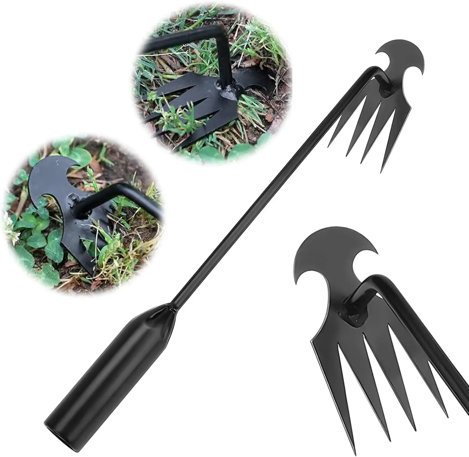 Plus Long Weed Puller Tool Garden Weed Pulling Tool, Portable Weeder Tool Uprooting Weeding Tool, 4 Teeth Manganese Steel Forged