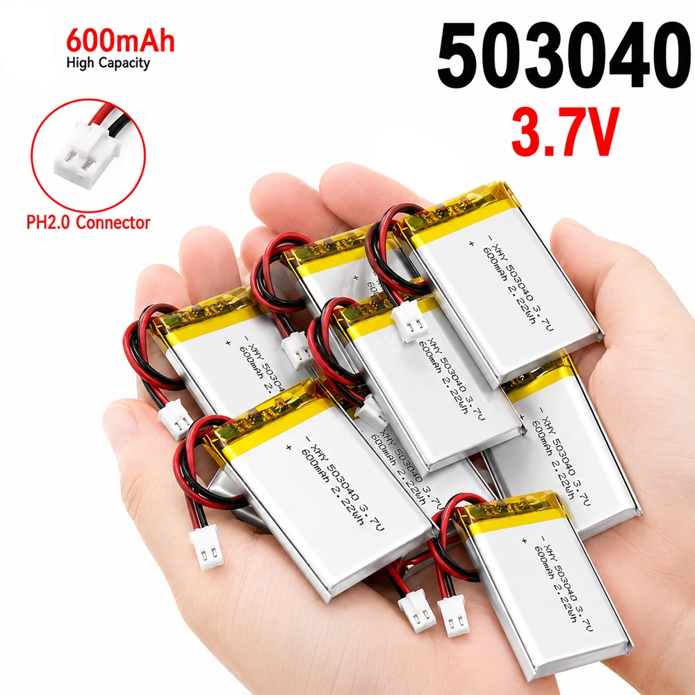 503040 3,7V 600mAh Wiederaufladbare Batterie, Polymer-Lithium-Ionen, geeignet für GPS-Navigatoren, Bluetooth-Headsets und PS4-Controller