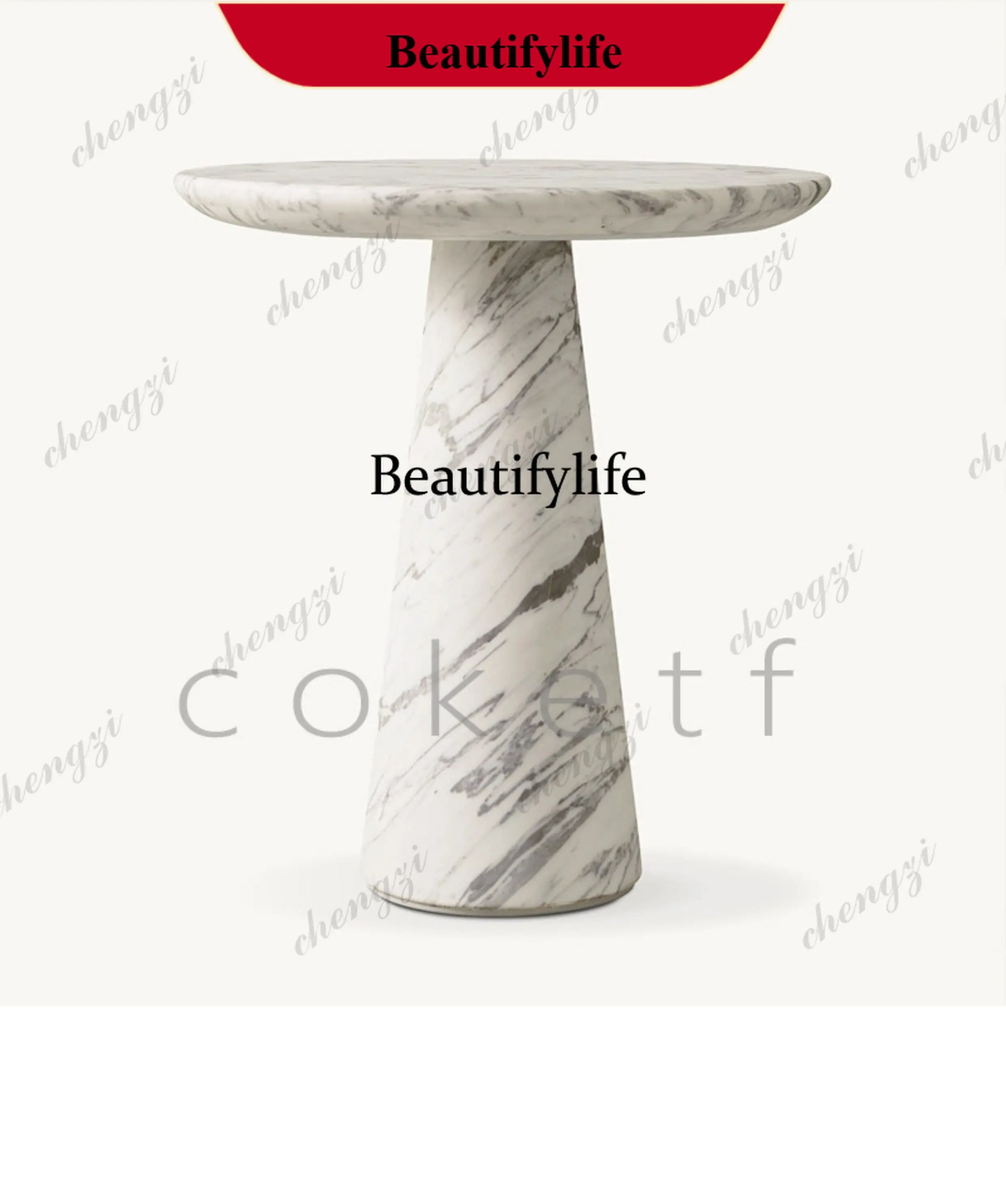 z183 Light luxury high-end designer natural large white marble living room round edge table
