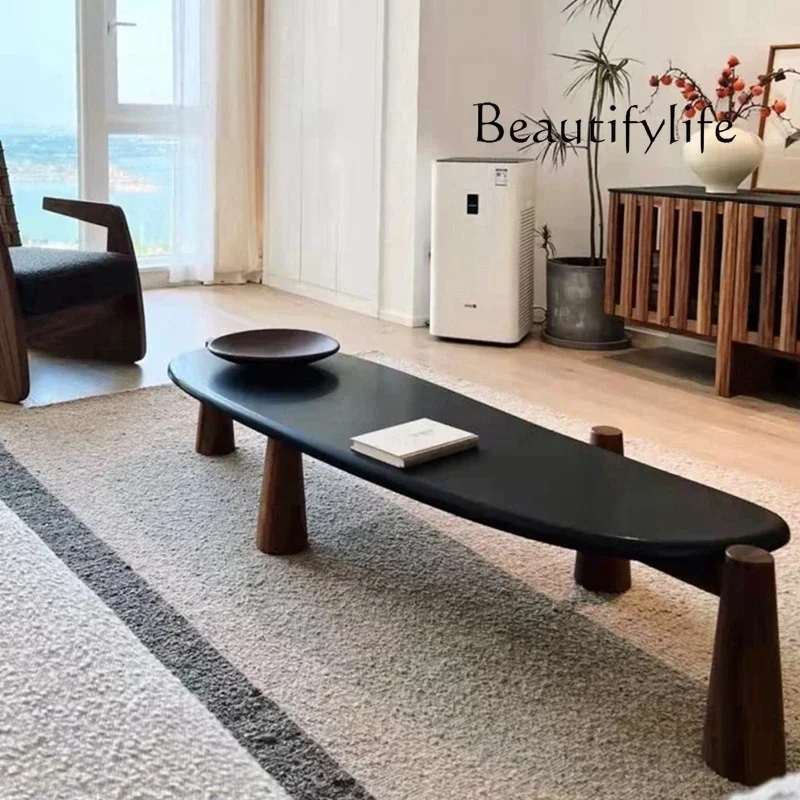 Mid-Ancient Solid Wood Tea Table, Nordic Style Oval Simple Modern Art Bed & Breakfast Tea Table