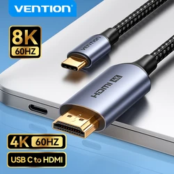Vention Type C to HDMI-compatible Cable 8K/60Hz 4K/120Hz for MacBook Pro iMac iPad Pro for Samsung Xiaomi USB C to HDMI 2.1