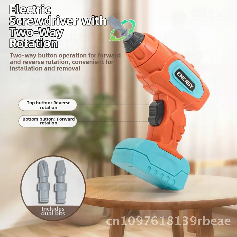 Boy's Educational Electric Drill Toy Toolbox Simulation Screwing & Repair Disassembly Game for Children Aged 4-6 Hand-Eye