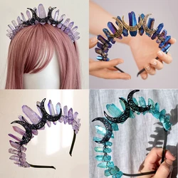 Crystal Tiara Crown Headband Boho Raw Quartz Rhinestone Witch Bride Headpiece