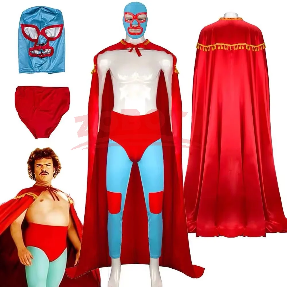 Disfraz de Cosplay de Nacho de Anime, Capa Roja, Máscara, Pantalones, Shorts, Conjunto Completo, Trajes de Lucha Libre Mexicana, Disfraces de Halloween