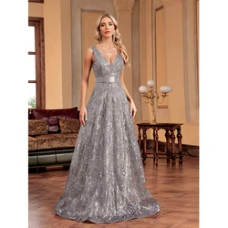 Summer 2024 Sleeveless V Neck Backless Sexy Elegant Sequined Cocktail Prom Evening Party Wedding Bridesmaid Long Maxi dresses