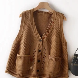 Stacked Vest Knitted Vest Women's New Spring and Autumn Retro Sweater Paired with Autumn and Winter Artistic Loose Shoulder