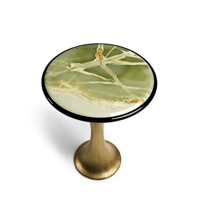 

Natural agate stone countertop edge Italian modern light luxury stone coffee table living room round marble corner table
