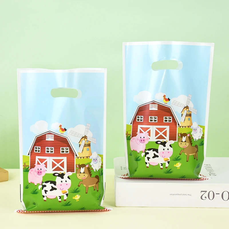 10pcs Farm Animals Plastic Gift Bag Dairy Cow Sheep Candy Packaging Bags Farm Themed Birthday Party Favors Baby Shower Supplies