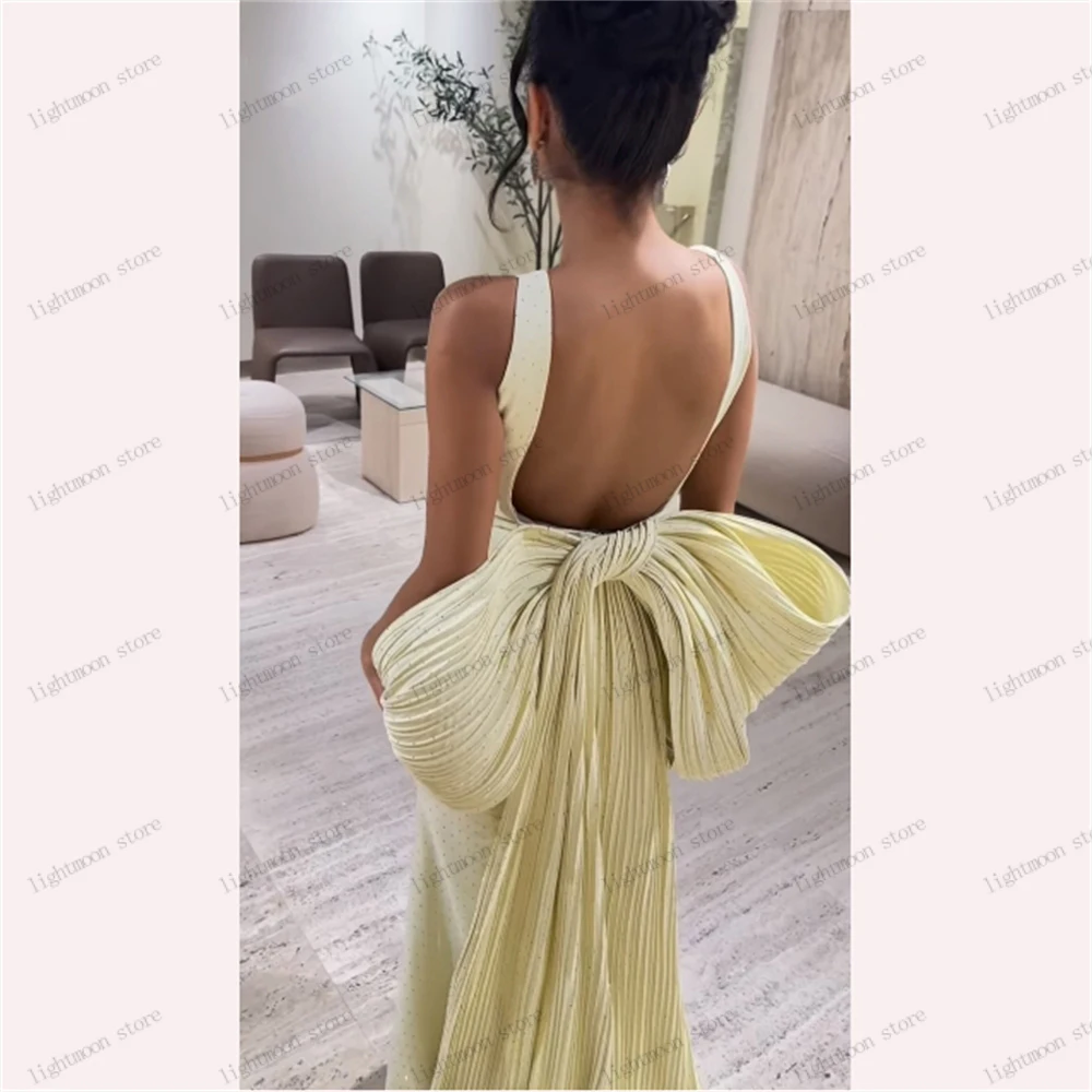 Grazioso abito da ballo abito da sera glamour fiocco decorare Backless semplici abiti da ballo abiti in raso per la festa 2024 Vestidos De Gala