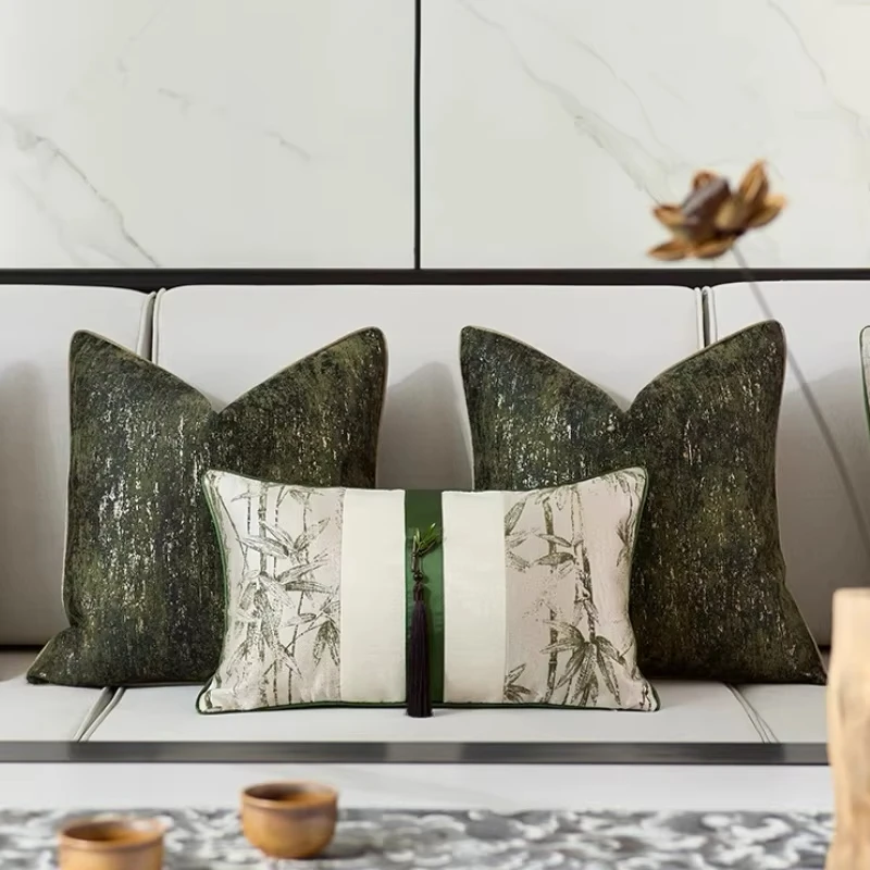 Chinese Bamboo Pillows Luxury Green Cushion Case Mordern Jacquard Decorative Pillow Cover For Sofa Chair Home Decorations