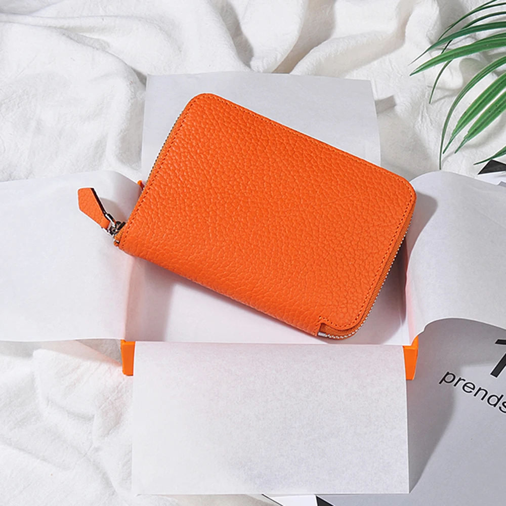 Cartera de cuero Real con cremallera para mujer, cartera con iniciales personalizadas, monedero recortado de lujo, Tarjetero con letras personalizadas, 100%