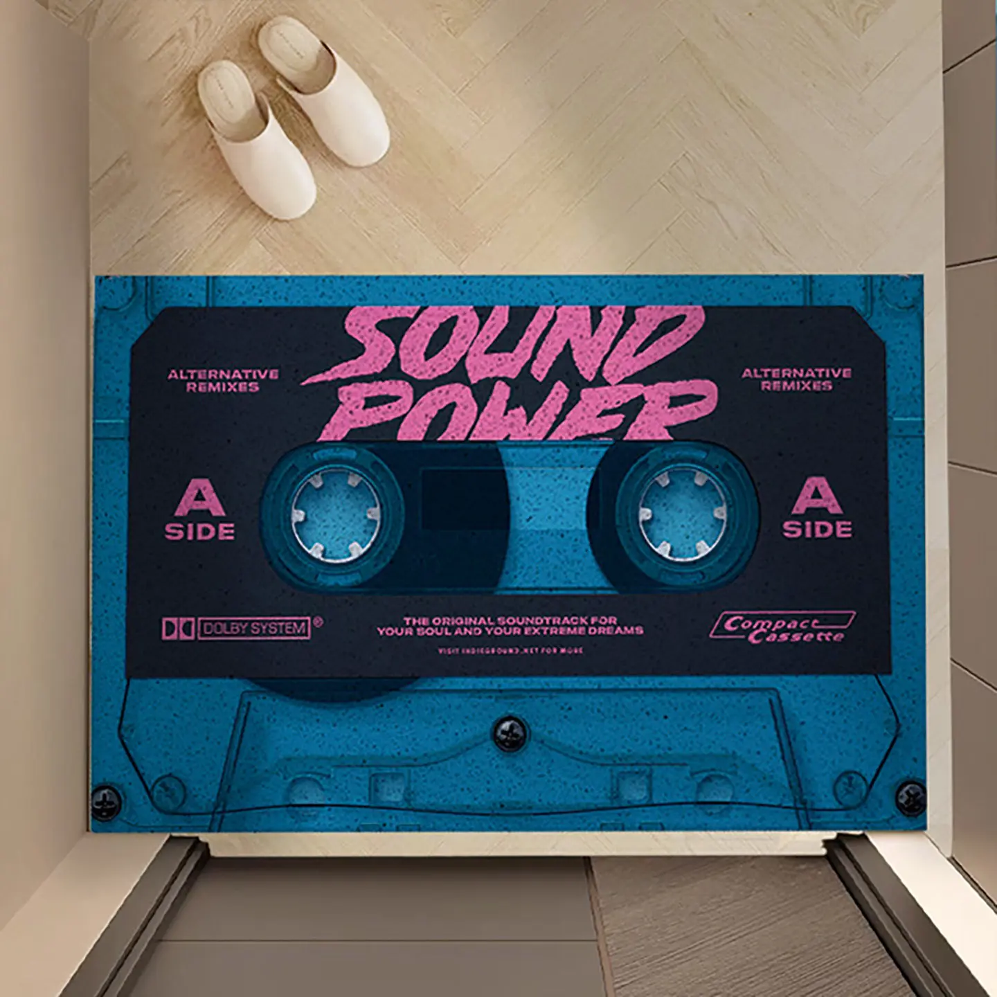 Retro Cassette Tape PVC Coil Doormat Sound Power Vintage Music Pattern Non Slip Dust Removal Front Door Mat Welcome Floor Rug
