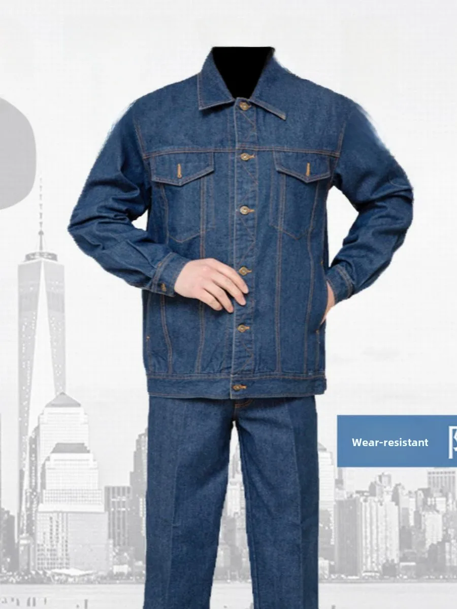 

Thiened Denim Workwear Spring Autumn Sle Reflective Strip Set Resistant to Dirt And Wear for Welding Workers