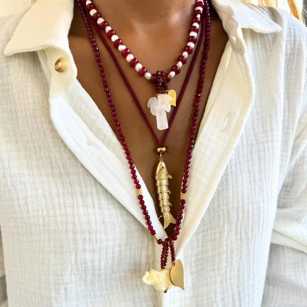 الأزياء مطرز حجر الخرز اللؤلؤ الأسماك الحب شجرة جوز الهند قلادة قلادة مناسبة لهدايا الحفلات النسائية #1