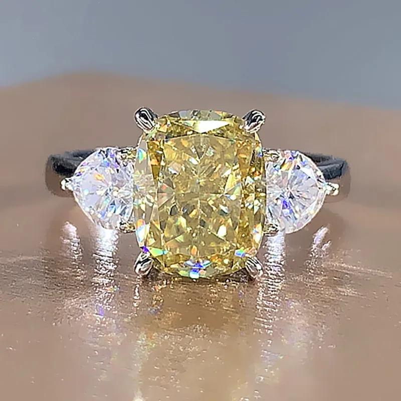 Solid Au585 14K White Gold Ring  Cushion 3 Carat Real D VVS1  Yellow Moissanite Diamonds Ring  Wedding Party Engagement birthday