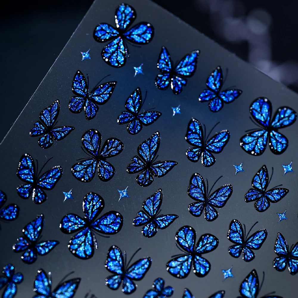 1 Stück 5D Traumhafte Laser-Glitzer-Schmetterling-Nagelaufkleber Glänzende Holographische Blaue Schmetterling-Nagelsticker Selbstklebende Maniküre-Zubehör – Detail 12