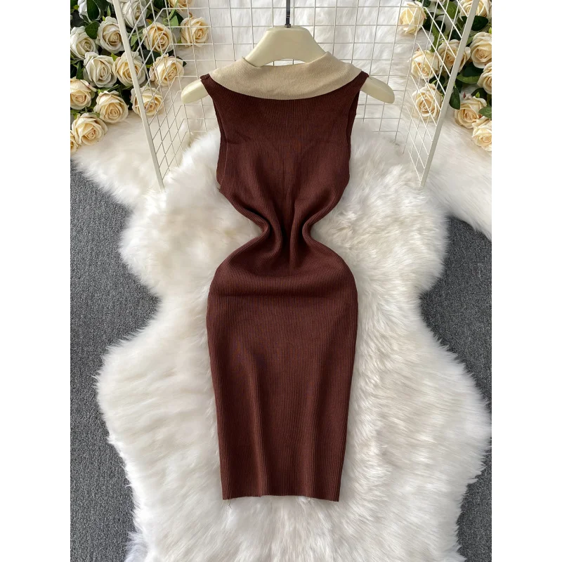 women summer slim chic polo neck knitted bodycon mini short tank dress casual patchwork party sheath dresses t shirt vestidos