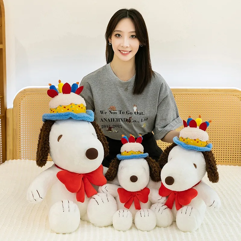 Miniso New Birthday Cake Snoopy Plush Doll Bow Boss Snoopy Doll Sleeping and Pushing Pillow Best Gift for Home Ornaments