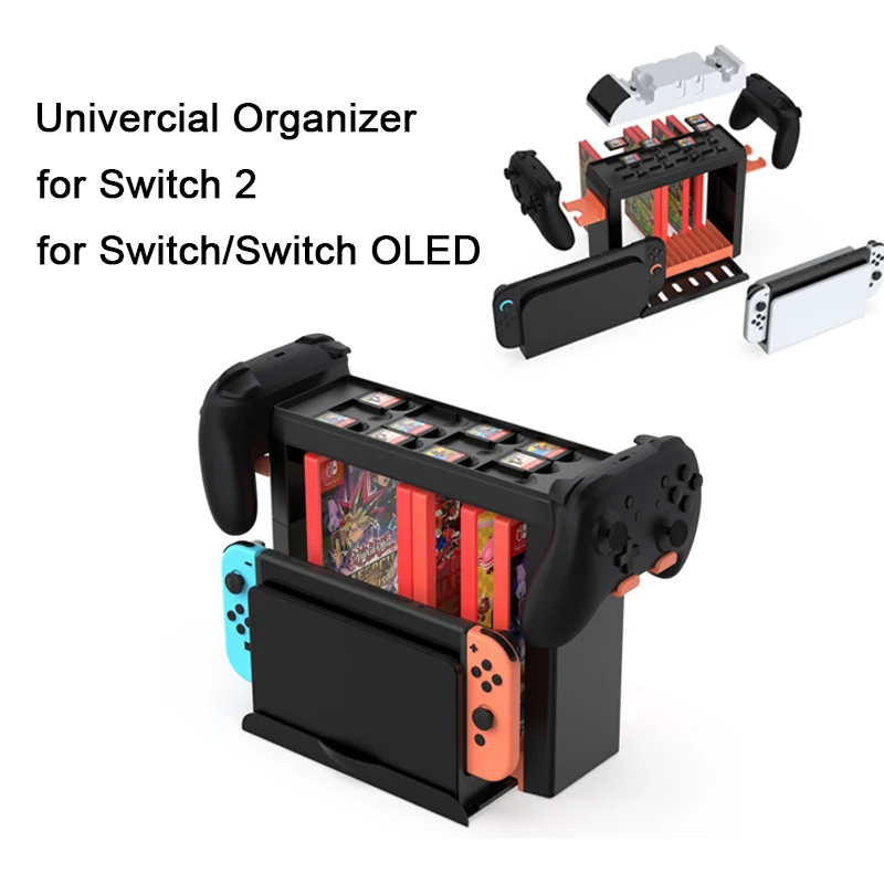 Organizador de almacenamiento universal para interruptor 2/OLED/soporte de interruptor para tarjetas de juego/discos/dock de TV/consola/remallera de almacenamiento de controlador