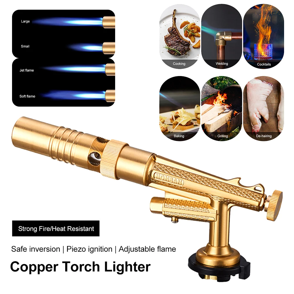 Safe Kitchen Blow Lighter Copper Torch Lighter With Adjustable Flame 360 Degree Invert For Creme Brulee Grilling Cooking