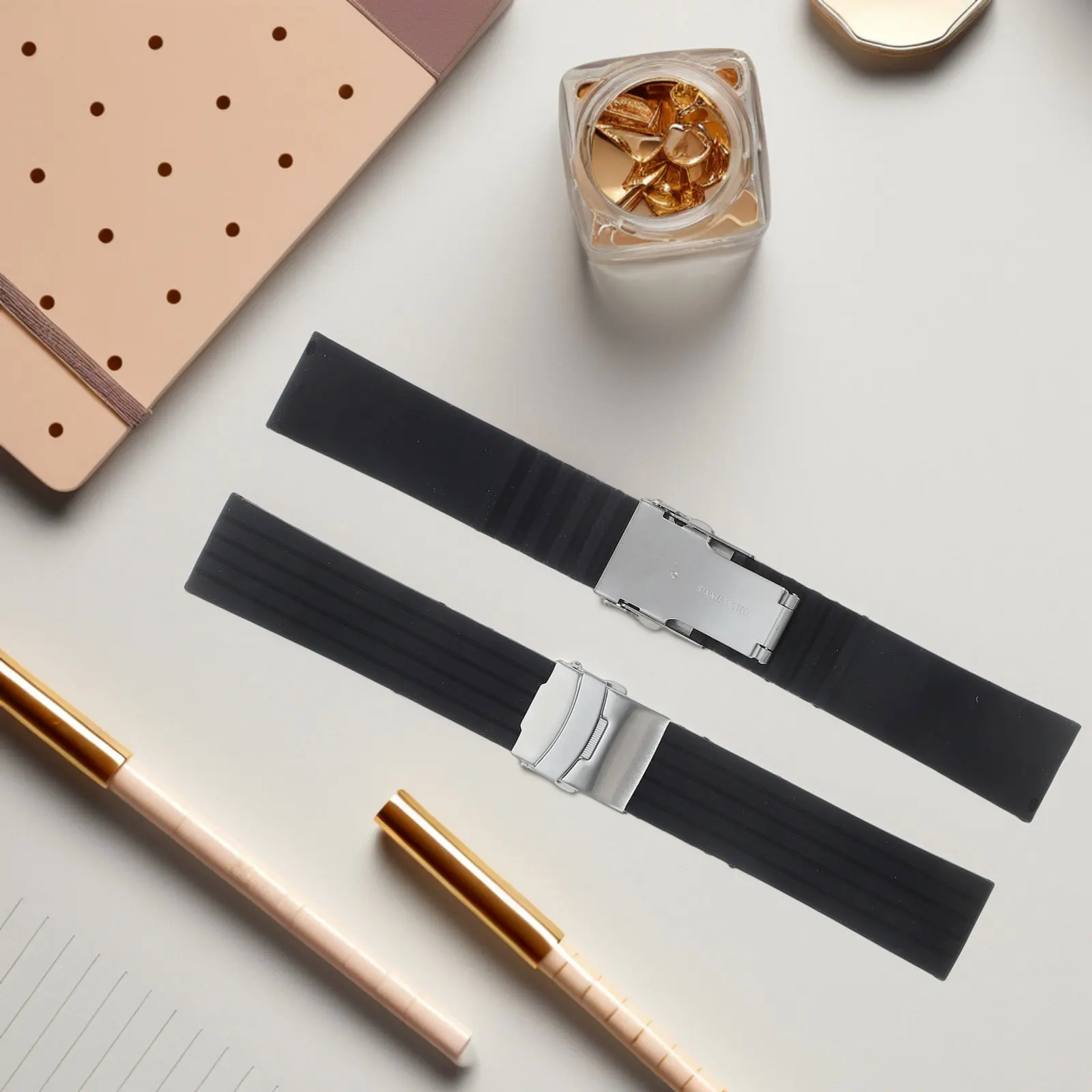 

2Pcs Waterproof Watch Band Foldable Black Women Bands Replacement Foldable Watch Band Strap Fashion