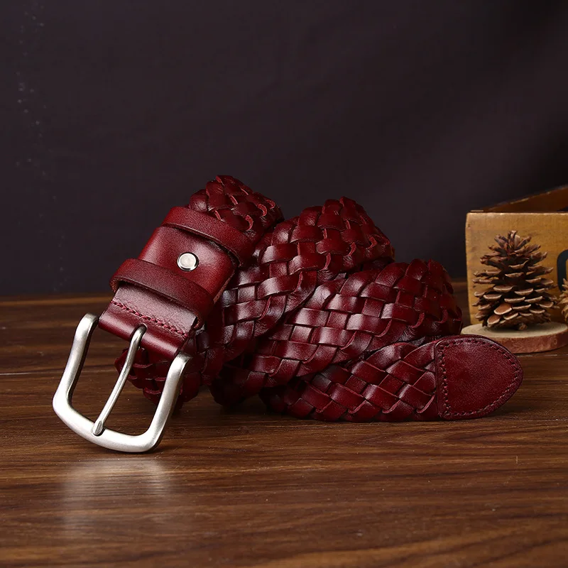 

Men's 3.8CM stylish personality niche versatile hand-woven leather belt first layer cowhide braided belt