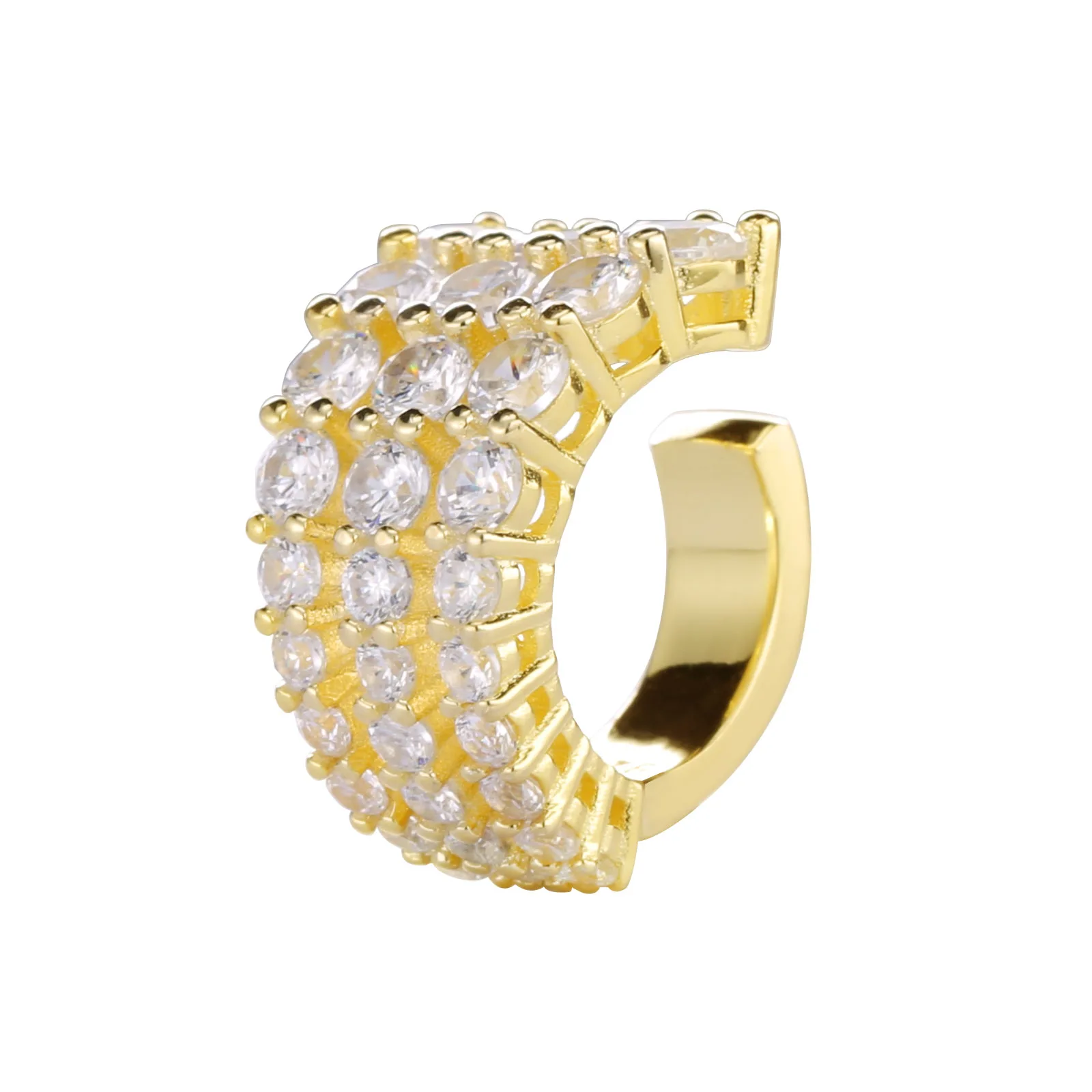 

100% 925 Sterling Silver No Piercing Clips Ear Cuff For Women Shining White Zircon Earring Clips Chunky Ear Cuff 18K Gold Plated