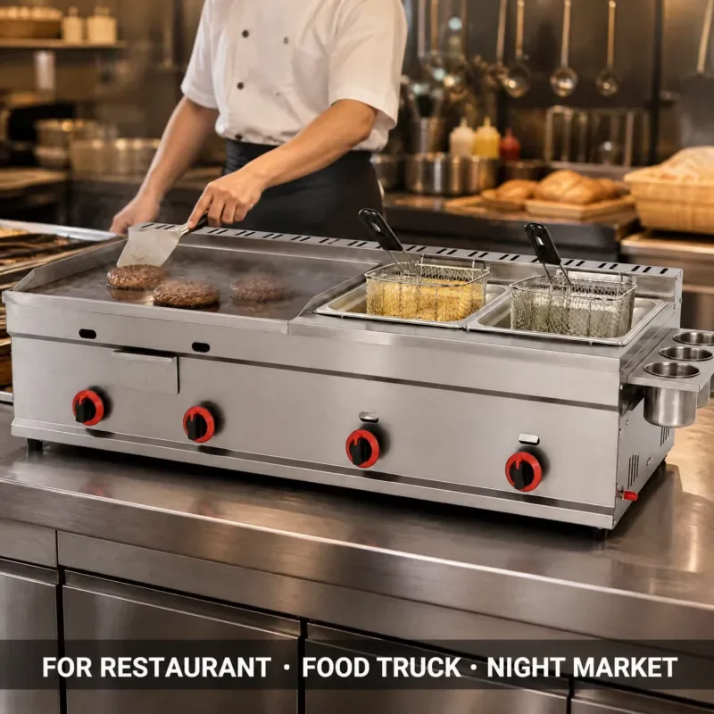 High-quality commercial kitchen equipment 2-in-1 sandwich contact oven pan machine, energy-saving LPG dual-zone control