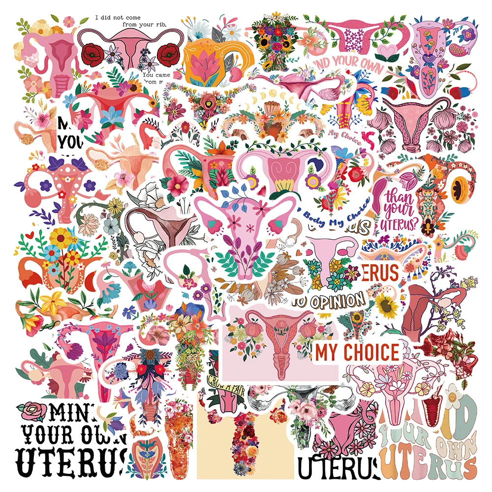 50PCS Uterus Flowers Pro Choice Stickers For Water Bottle Laptop Luggage Waterproof Graffiti Motorcycle Car Decals Women Gift