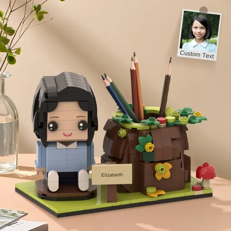 

Character Pen Holder Personalized Building Blocks Brick Figures and Pen Holder Custom Brick Figure & Tree Stump Pen Holder