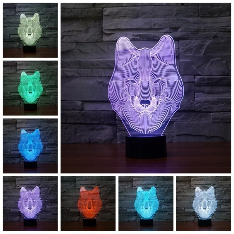 

3d Lights Wolf Shape Colorful Led Lights Visual Lamp Night Light