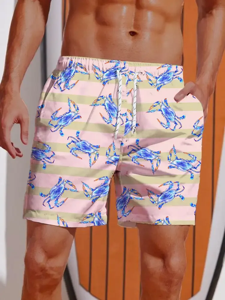 

Pop2024 3D Printed Hawaiian Vacation Style Printing Shorts Men's Casual Board Shorts Swim Trunks Drawstring Breathable Short Sum