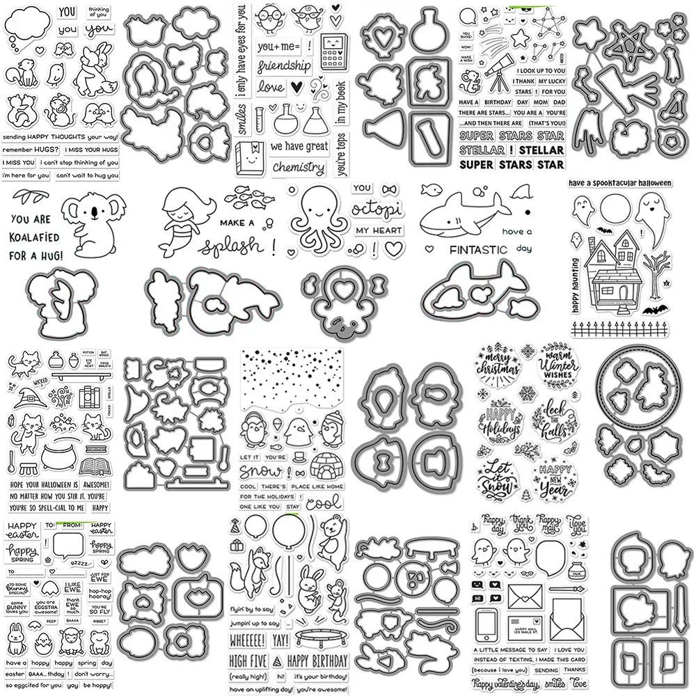 Koala, Oktopus, Wal, Geist, Zauberhaus, klare Stempel oder Metall-Stanzformen für DIY-Bastelarbeiten, Karten, Scrapbooking, Dekoration