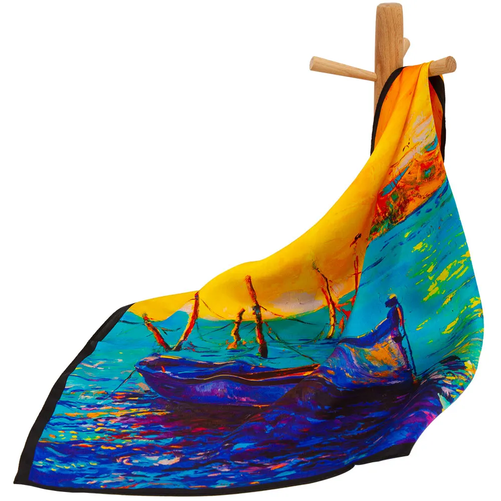 

53cm 100% Pure Silk Designer Scarf Man Scarves Woman's Factory Direct Square Winter for Men Neckscarf Gift Teachers Fishing Boat