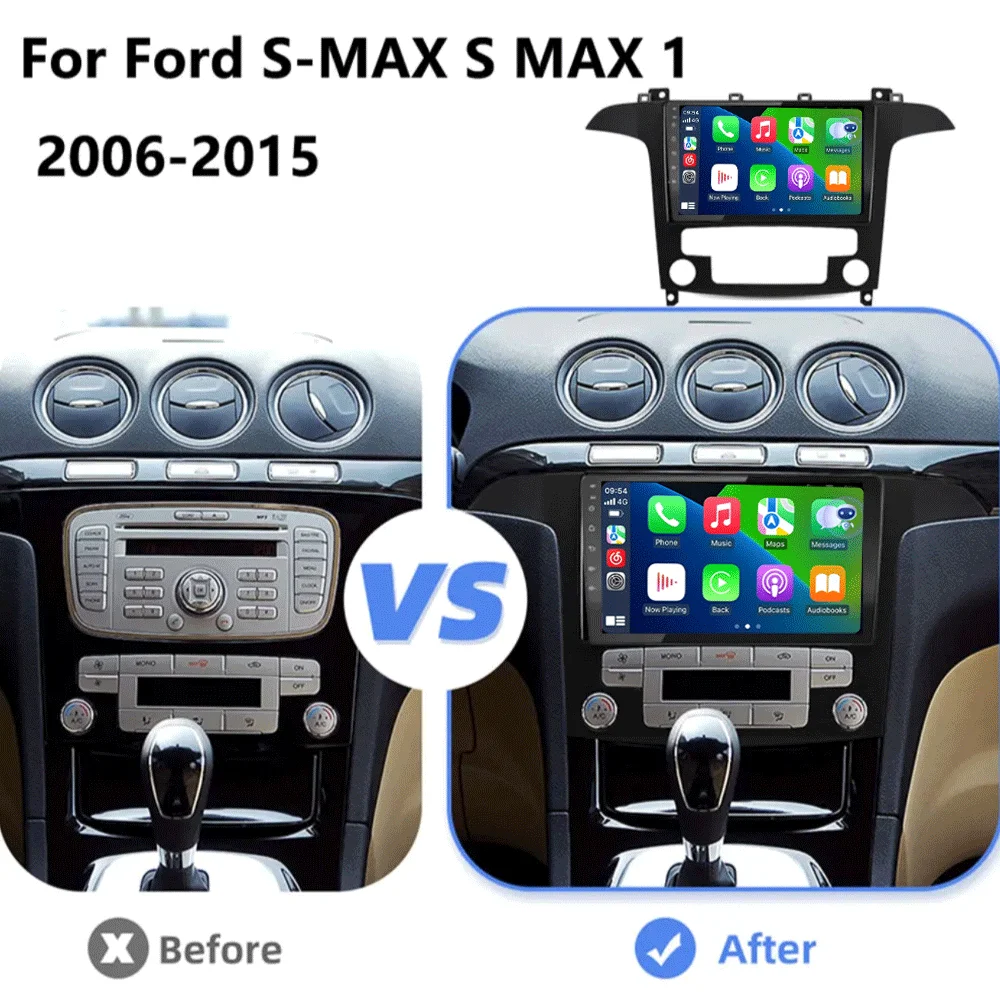 Android16 Video Player Carplay Auto For Ford S Max S-MAX 2007 2008 2009 2010 2011 - 2015 Multimedia Car Radio WIFI+4G DSP Stereo